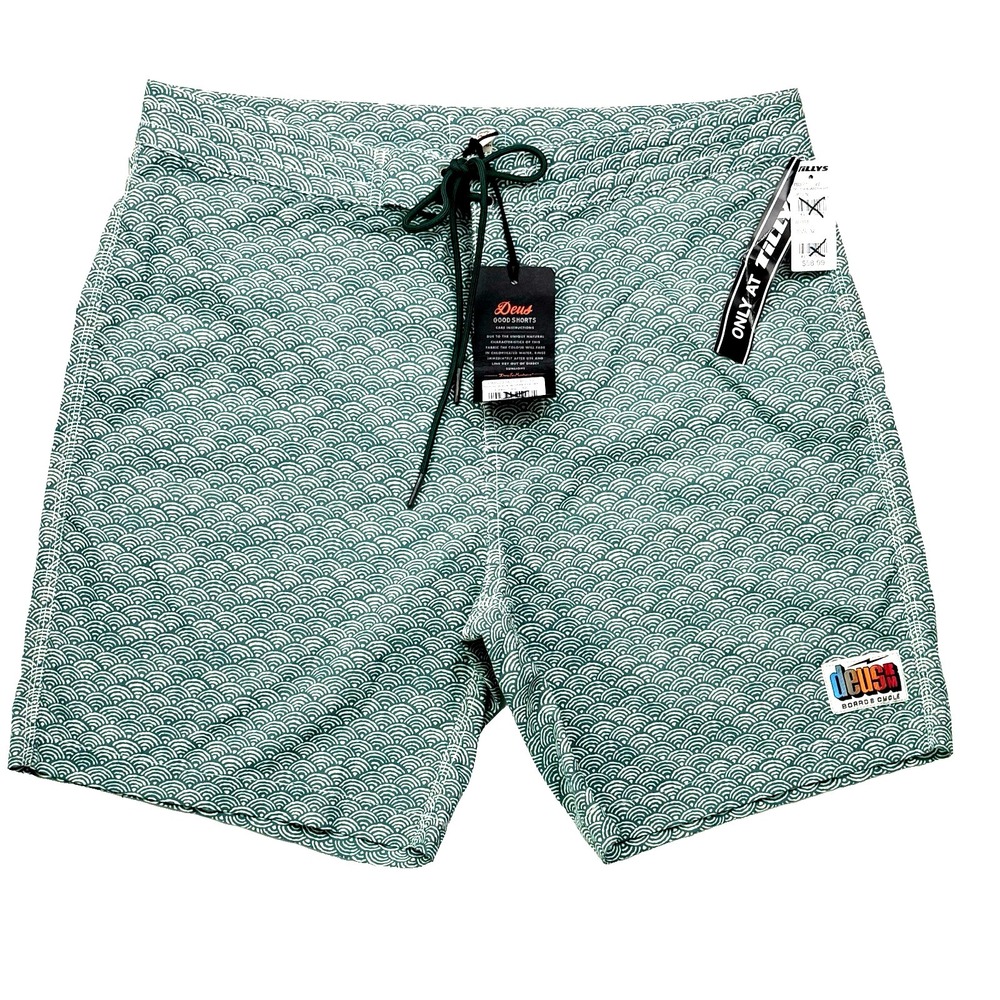 New Deus Ex Machina Board Short Swim Trunk Men 32" M Nihon Wave Beach Surf Green